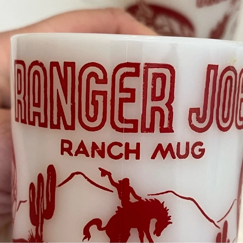 Vintage Ranger Joe Round Up Bowl and Mug Set Hazel Atlas Milk Glass 1950's Rare